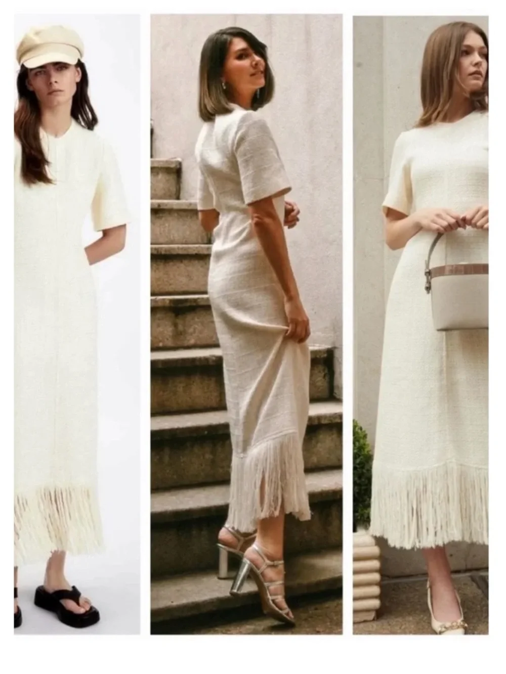 Zara Cream Fringe-Hem Maxi Dress